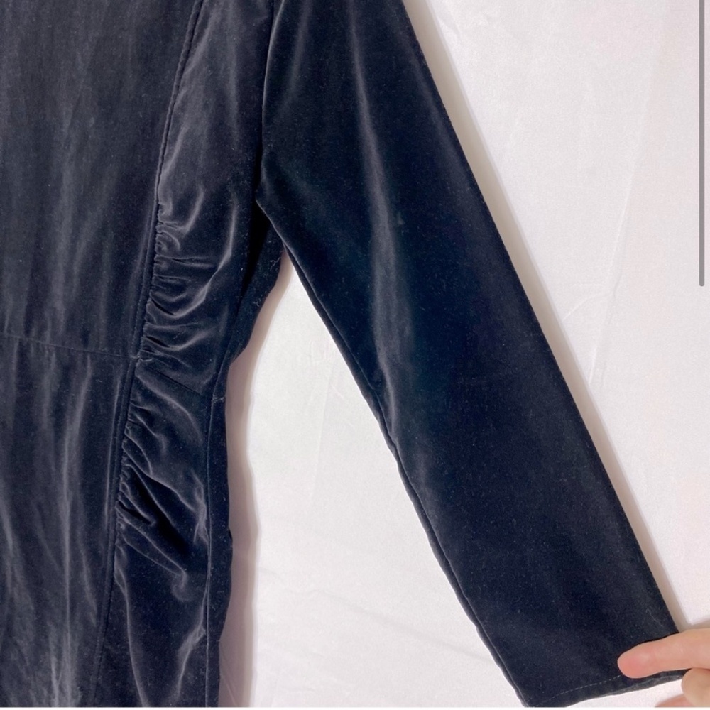 Vintage Encore Black Velvet Ling Sleeve Bodycon Mini Dress With Shoulder Pads M - Picture 3 of 16